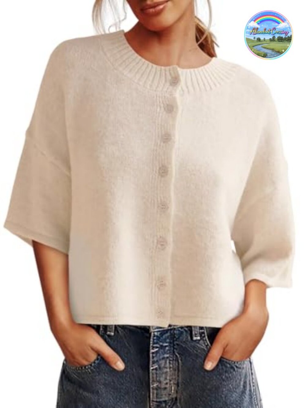 Saodimallsu Womens 3/4 Sleeve Button Down Cropped Cardigan 2025 Fall Casual Knit